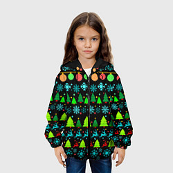 Куртка с капюшоном детская Узор с ёлками и оленями, цвет: 3D-черный — фото 2