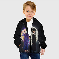 Куртка с капюшоном детская Энид и Уэнсдэй на фоне окна, цвет: 3D-черный — фото 2
