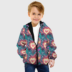 Куртка с капюшоном детская Паттерн пылающие сердца, цвет: 3D-черный — фото 2