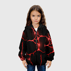 Куртка с капюшоном детская Красные неоновые трещины, цвет: 3D-черный — фото 2