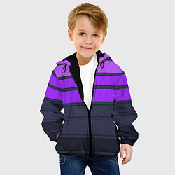 Куртка с капюшоном детская Полосатый узор в серых и фиолетовых тонах, цвет: 3D-черный — фото 2