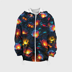 Куртка с капюшоном детская Светящиеся цветы, цвет: 3D-белый