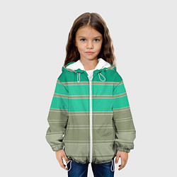 Куртка с капюшоном детская Полосатый оливковый зеленый изумрудный узор, цвет: 3D-белый — фото 2