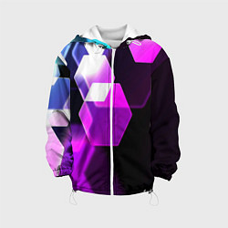 Куртка с капюшоном детская Неоновая нейросеть соты, цвет: 3D-белый