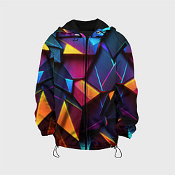Куртка с капюшоном детская Неоновые абстрактные плиты, цвет: 3D-черный