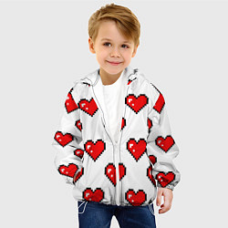 Куртка с капюшоном детская Сердца в стиле пиксель-арт, цвет: 3D-белый — фото 2