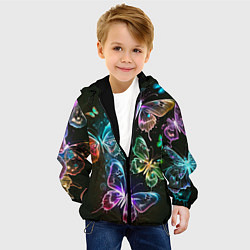 Куртка с капюшоном детская Неоновые дикие бабочки, цвет: 3D-черный — фото 2