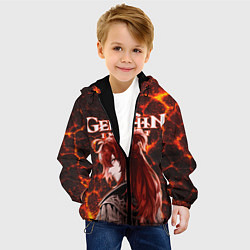Куртка с капюшоном детская Дилюк на фоне раскаленной лавы, цвет: 3D-черный — фото 2