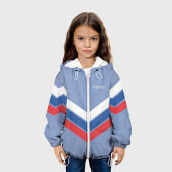 Куртка с капюшоном детская Триколор - три полоски на голубом, цвет: 3D-белый — фото 2