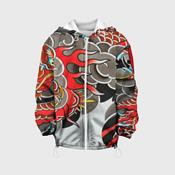 Куртка с капюшоном детская Иредзуми: дракон в дыму, цвет: 3D-белый