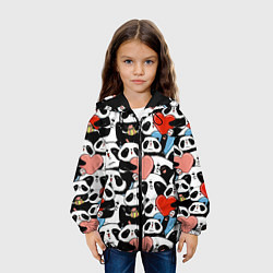 Куртка с капюшоном детская Панды с сердечками, цвет: 3D-черный — фото 2