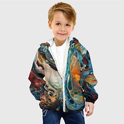 Куртка с капюшоном детская Яркие разводы краски, цвет: 3D-белый — фото 2