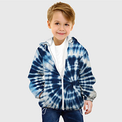 Куртка с капюшоном детская Эффект тай дай - размытый синий узор, цвет: 3D-белый — фото 2