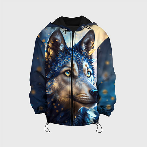 Детская куртка Волк на синем фоне / 3D-Черный – фото 1