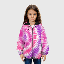 Куртка с капюшоном детская Тай-дай розовый с фиолетовым, цвет: 3D-черный — фото 2