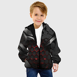 Куртка с капюшоном детская Металлические пластины и красные плиты, цвет: 3D-черный — фото 2