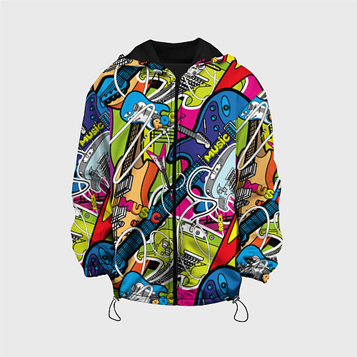 Детская куртка Guitars - pop art pattern / 3D-Черный – фото 1