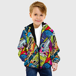 Куртка с капюшоном детская Guitars - pop art pattern, цвет: 3D-черный — фото 2