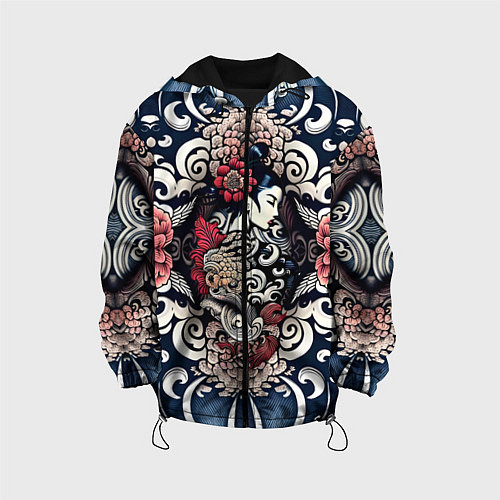 Детская куртка Irezumi style: девушка и синие узоры / 3D-Черный – фото 1