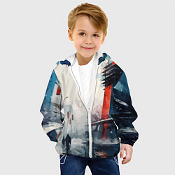 Куртка с капюшоном детская Наш город - коллекция Бело-сине-красный - Хуф и Ся, цвет: 3D-белый — фото 2
