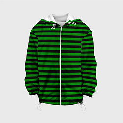 Куртка с капюшоном детская Черно-зеленые полосы, цвет: 3D-белый