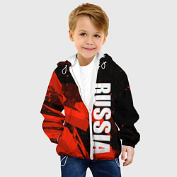 Куртка с капюшоном детская Russia - белая надпись на красных брызгах, цвет: 3D-белый — фото 2