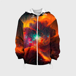 Куртка с капюшоном детская Небула в космосе в оранжевых тонах - нейронная сет, цвет: 3D-белый