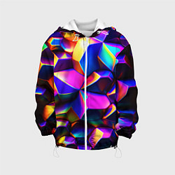 Куртка с капюшоном детская Бензиновые неоновые кристаллы, цвет: 3D-белый
