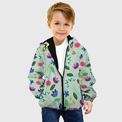 Куртка с капюшоном детская Цветы, веточки и листья, цвет: 3D-черный — фото 2