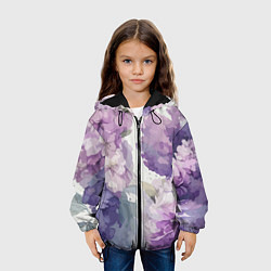 Куртка с капюшоном детская Сирень и Пионы Акварель, цвет: 3D-черный — фото 2
