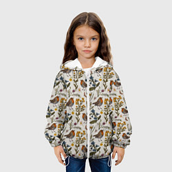 Куртка с капюшоном детская Птицы малиновки и зверобой, цвет: 3D-белый — фото 2
