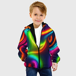 Куртка с капюшоном детская Неоновые радужные разводы, цвет: 3D-черный — фото 2