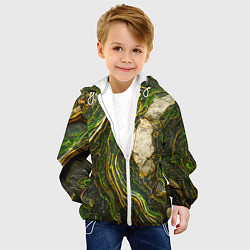 Куртка с капюшоном детская Текстура зелёного мрамора, цвет: 3D-белый — фото 2