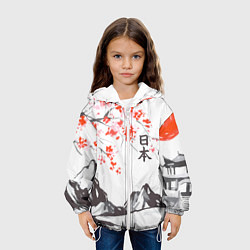 Куртка с капюшоном детская Цветущая сакура и солнце - Япония, цвет: 3D-белый — фото 2