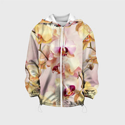 Куртка с капюшоном детская Желтые и нежно-розовые орхидеи - паттерн, цвет: 3D-белый