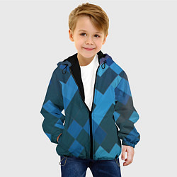 Куртка с капюшоном детская Синий прямоугольный паттерн, цвет: 3D-черный — фото 2