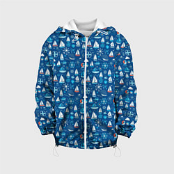 Куртка с капюшоном детская Кораблики синий фон, цвет: 3D-белый
