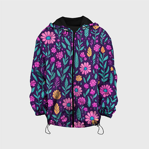 Детская куртка Цветочный паттерн розовые ромашки / 3D-Черный – фото 1