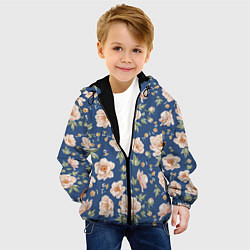 Куртка с капюшоном детская Розовые пионы на синем фоне, цвет: 3D-черный — фото 2