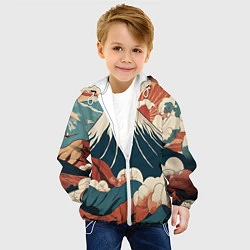 Куртка с капюшоном детская Ретро Фудзияма, цвет: 3D-белый — фото 2