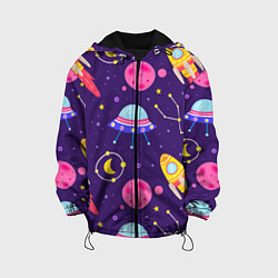 Куртка с капюшоном детская Космическая тема паттерн, цвет: 3D-черный
