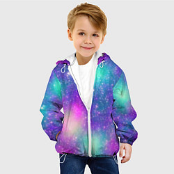 Куртка с капюшоном детская Яркий розово-голубой космос, цвет: 3D-белый — фото 2