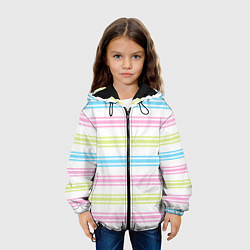 Куртка с капюшоном детская Розовые и бирюзовые полосы на белом, цвет: 3D-черный — фото 2