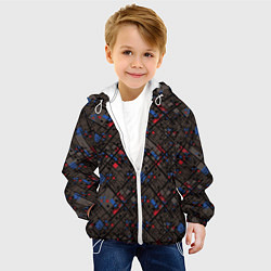 Куртка с капюшоном детская Красные, синие, черные фигуры и линии на коричнево, цвет: 3D-белый — фото 2