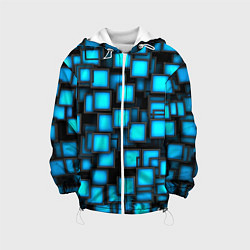 Куртка с капюшоном детская Геометрия - синие квадраты, цвет: 3D-белый