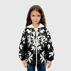 Куртка с капюшоном детская Цветы орнамент чб, цвет: 3D-белый — фото 2