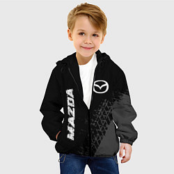 Куртка с капюшоном детская Mazda speed на темном фоне со следами шин: надпись, цвет: 3D-черный — фото 2