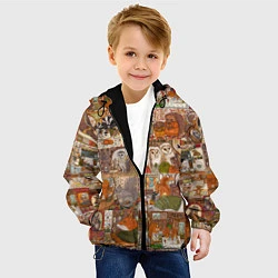 Куртка с капюшоном детская Коллаж из сказочных зверей - совы, белки, ёжики, цвет: 3D-черный — фото 2