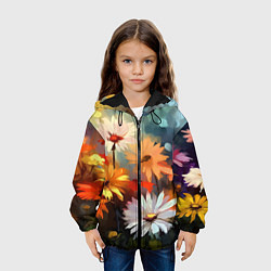 Куртка с капюшоном детская Маслянные ромашки, цвет: 3D-черный — фото 2