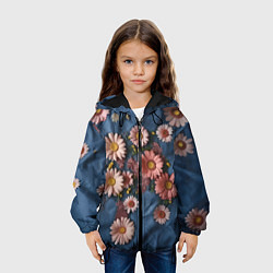 Куртка с капюшоном детская Хризантемы на джинсе, цвет: 3D-черный — фото 2